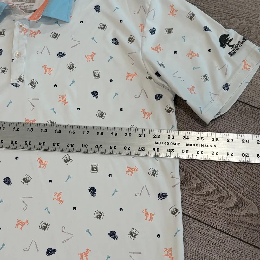 Swannies Golf Polo Mens XL White Goat All Over Pattern Print Preppy Athletic - Picture 6 of 8